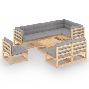 vidaXL Patio Furniture Set 9 Piece Outdoor Sectional Sofa Solid Wood Pine - Natural With Cushions - 1 of 4
