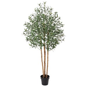 DR.Planzen 5-7FT Artificial Olive Tree with Real Wood Trunks & Triple-Stem Design in White Planter, Lifelike Faux Tree Plant for Indoor Outdoor Decor - 1 of 4