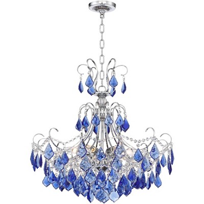 Vienna Full Spectrum Chrome Chandelier 26" Wide Modern Blue Crystal Fixture for Dining Room House Foyer Kitchen Entryway Bedroom