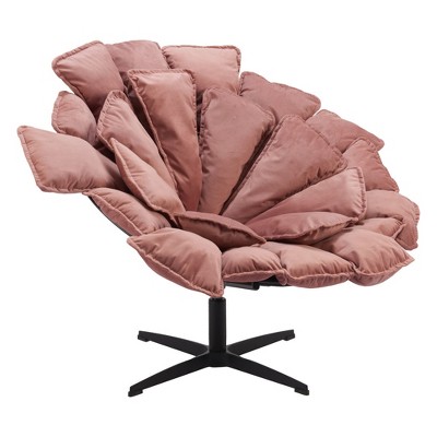 HomeRoots 42" Pink And Black Velvet And Upholstered Swivel Side Chair
