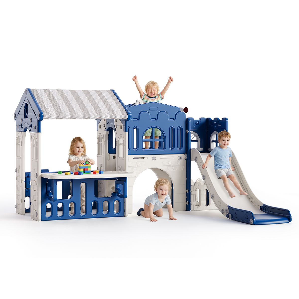 Toddler Slide Set, Kids Slide for Toddlers 1-3 with Activity Table, Basketball Hoop, Telescope & Tunnel, Climber Slide