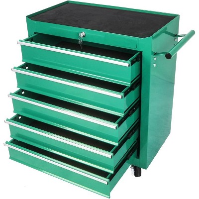 5-Drawer Heavy Duty Tool Cart, Industrial Steel Rolling Tool Chest with 4 Wheels, Multifunctional Workshop Storage Organizer for Garage, Green