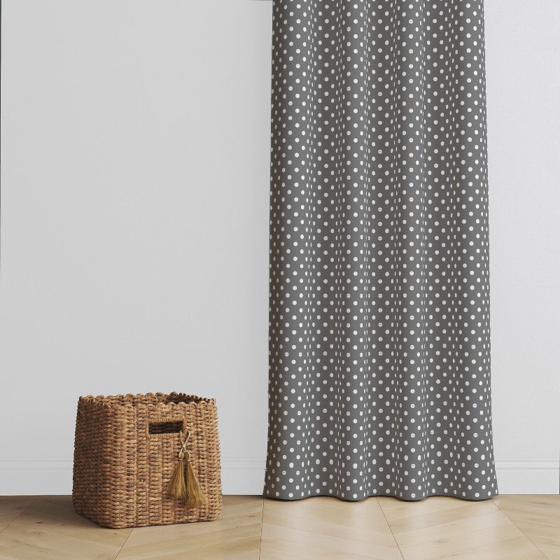 Bacati - Pin Dots Gray Cotton Printed Single Window Curtain Panel, 2 of 5