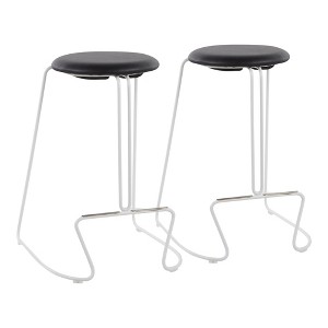 Faux Leather Padded Backless Counter Stool with Metal Frame and Footrest for Kitchen Island or Home Bar, Contemporary Style, Set of 2 - 1 of 4