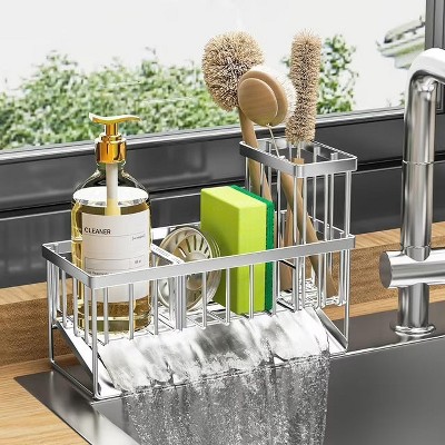 LunaLulinlk Stainless Steel Sink Caddy Kitchen Organizer, Waterproof and Rustproof, Silver, 1 Count