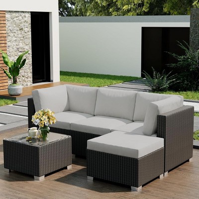 5PCS Outdoor Patio Furniture Sets Sectional Sofa Rattan Wicker Conversation Kits