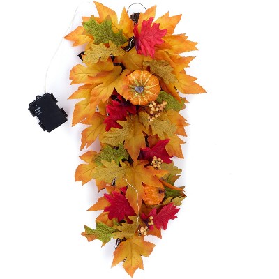 Lakeside Lighted Fall Leaves Swag for Hanging - Illuminated Harvest Accent