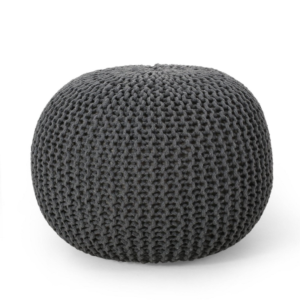 Photos - Pouffe / Bench Nahunta Modern Knitted Cotton Round Pouf Gray - Christopher Knight Home
