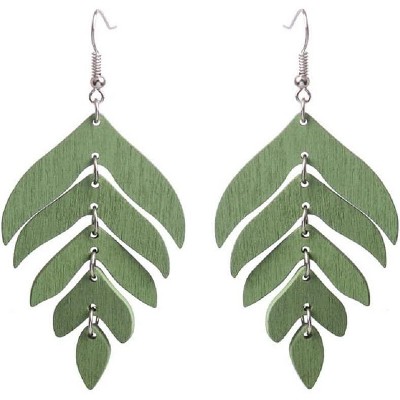 Nature Wooden Leaf Drop Dangle Earrings Wood Palm Leaves for Women Handmade Lightweight Bohemian Summer Tropical Plant Ethnic Jewelry