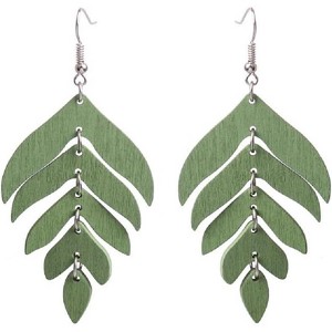 Nature Wooden Leaf Drop Dangle Earrings Wood Palm Leaves for Women Handmade Lightweight Bohemian Summer Tropical Plant Ethnic Jewelry - 1 of 4