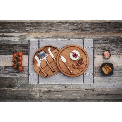 Acacia Wood Round Cheese Serving Board with Tools Set