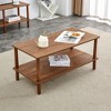 Modern 2-Tier Rectangular Coffee Table with Open Storage Shelf and Rubberwood Legs - 2 of 4