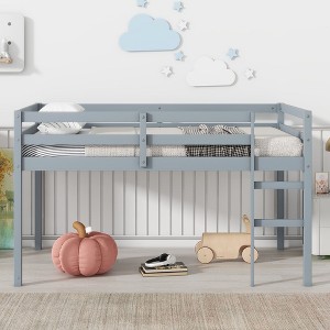 NicBex Twin/Full Solid Rubber Wood Loft Bed with Ladder & Strengthened Slats,Modern Bed Frame for Kids Room,Bedroom - 1 of 4
