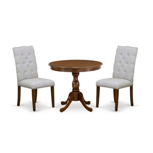 3-Piece Acacia Walnut Finish Solid Wood Top Button Tufted Dining Room Set (Seats-4) - 1 of 4