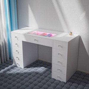 VANITII Vanity Desk with 11 Drawers and RGB Lights 51'' Large Makeup Vanity Table with Glass Top and Crystal Handles White - 1 of 4