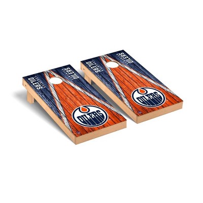 NHL Edmonton Oilers Premium Cornhole Board Weathered Triangle Version