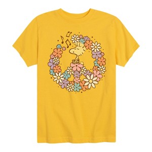 Boys' - Peanuts - Floral Peace Sign Woodstock Short Sleeve Graphic T-Shirt - 1 of 4