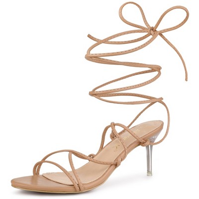 Allegra K Women's Lace Up Open Toe Stiletto Heel Sandals