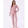 INSPIRE CHIC Women's Lounge Set Cotton Ribbed Button Up Long Sleeve Pants Pattern with Pocket Pajama Set Loungewear - 2 of 4