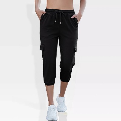 Womens Jogger Pants Athletic Pants Capri Pants Drawstring Solid Sweatpants with Side Pockets