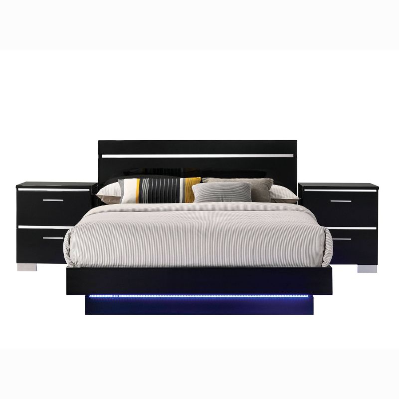 3pc Cavatao Bed with 2 Nightstands Black/Chrome - miBasics, 4 of 7