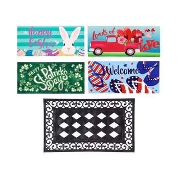 Evergreen Indoor Outdoor Doormat Bundle Set of 5 - Frame and 4 Holiday Seasonal Inserts Valentine's Truck Easter 4th of July and St. Patricks