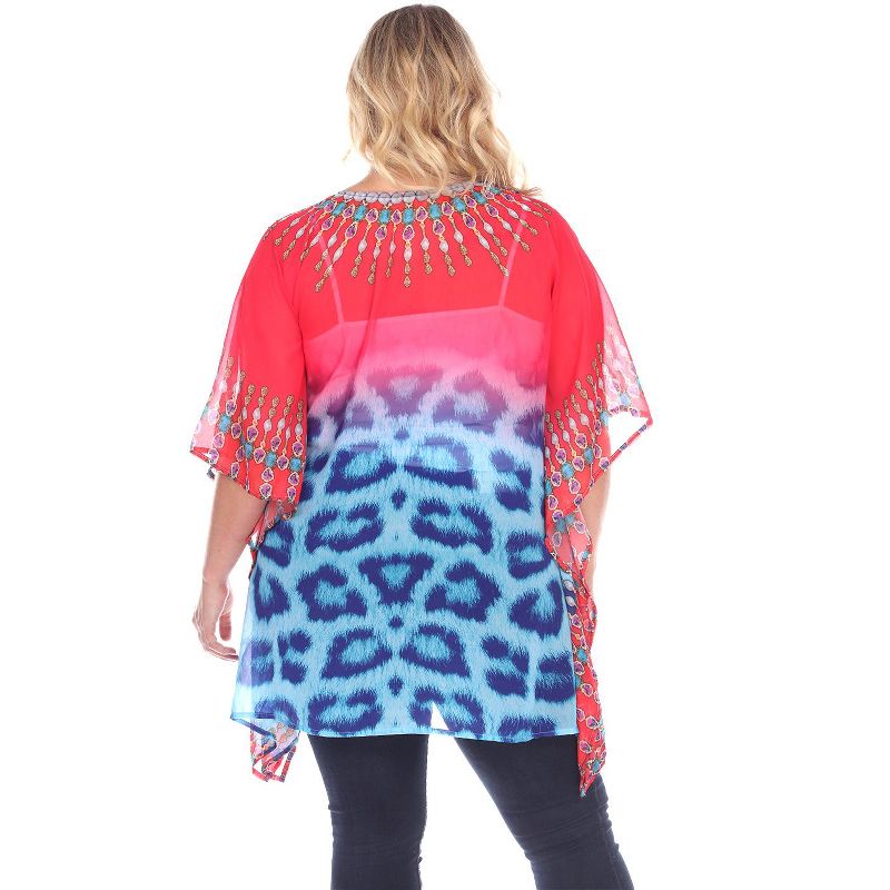 Women's Plus Size Animal Print Caftan with Tie-up Neckline - One Size Fits Most Plus - White Mark, 3 of 4