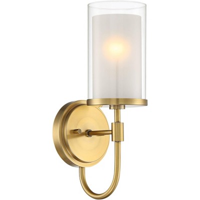 360 Lighting Modern Wall Light Sconce Antique Brass Hardwired 15" High Fixture Double Glass for Bedroom Bathroom Hallway