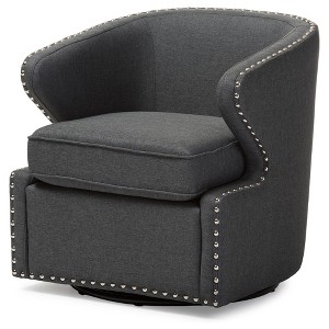 Baxton Studio Finley Mid-Century Modern Fabric Upholstered Swivel Armchair - Gray : Polyester, Wood Frame, 250lb Capacity - 1 of 4