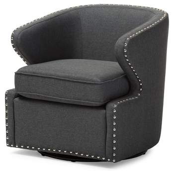 Finley Mid - Century Modern Fabric Upholstered Swivel Armchair - Gray - Baxton Studio