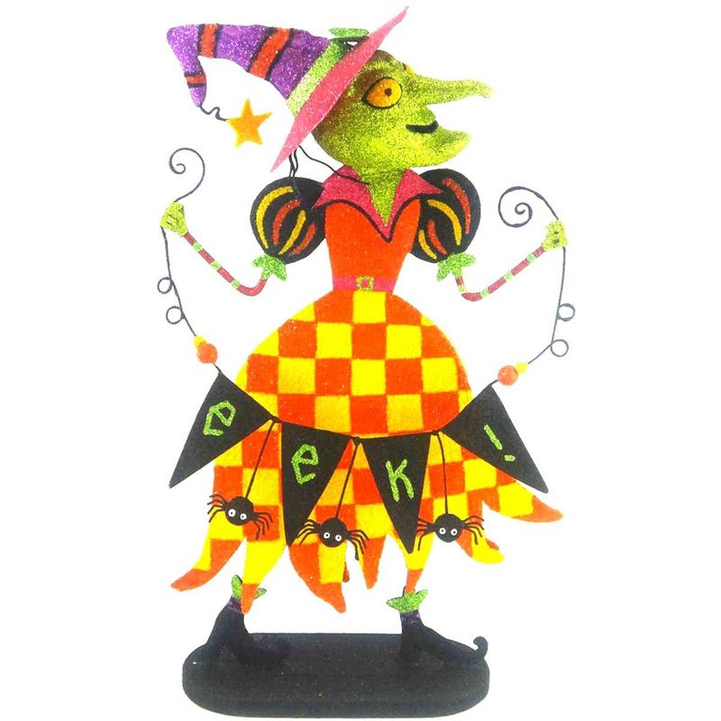 Halloween 14.5 Inch Booville Witch Spiders Eek! Green Face Figurines, 1 of 3