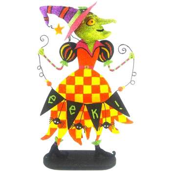 Halloween 14.5 Inch Booville Witch Spiders Eek! Green Face Figurines