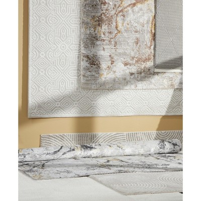 Ivory Greige Synthetic Reversible Rectangular Area Rug 6'6" x 9'6"