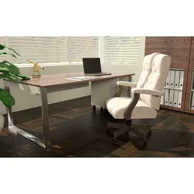 Executive High-Back Ergonomic Swivel Chair in Gray with Metal and Wood Accents