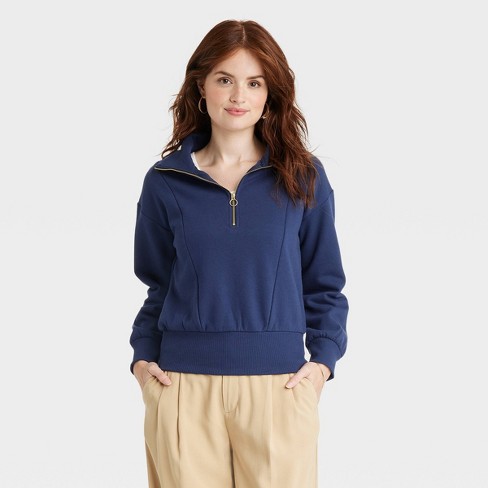 Women s Quarter Zip Sweatshirt A New Day Navy XS