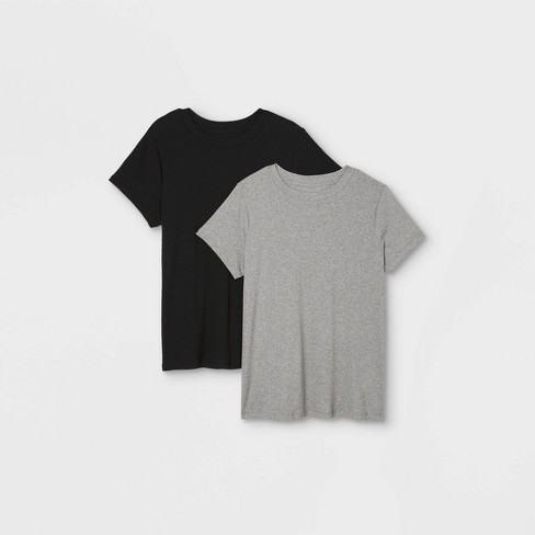 Women's Short Sleeve Ribbed 2pk Bundle T-shirt - A New Day™ Black/gray ...