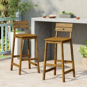 TOAOTBNBOB Counter Height Barstools Set of 2, Comfortable Bar Stools with H-frame Wood Legs, Modern Bar Chairs with Slatted Backrests, Brown - 1 of 4