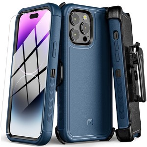 MyBat Pro Maverick Series Case w/ Holster and Tempered Glass for Apple iPhone 14 Pro (6.1) - Plum - 1 of 4