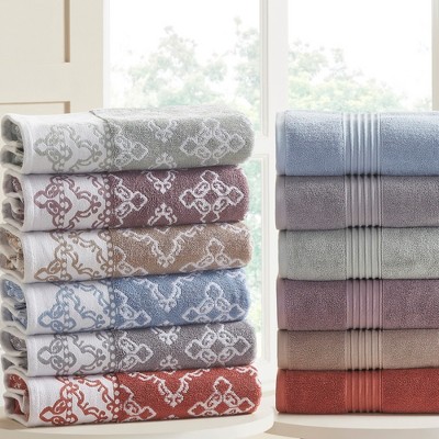 6 Piece Reversible Yarn Dyed Jacquard Towel Set Artesia Damask Gray