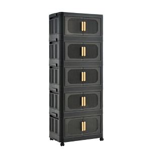ChicFurnit Utility Storage Cabinets 5 Tiers Multi Use Storage Cabinet Folding Storage Cabinet for Home Spaces, Black, 20.47"*12.2"*13.19" - 1 of 4