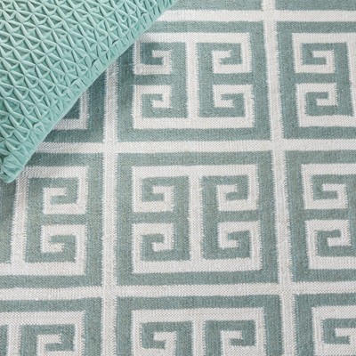 Blue and Ivory Geometric Handmade Wool Area Rug