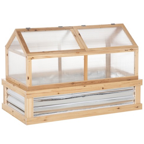 Outsunny Raised Garden Bed With Polycarbonate Greenhouse, Garden Wooden ...