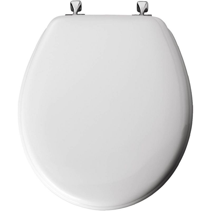 Edgewater Never Loosens Round Enameled Wood Toilet Seat with Chrome Hinge White - Mayfair by Bemis, 3 of 5