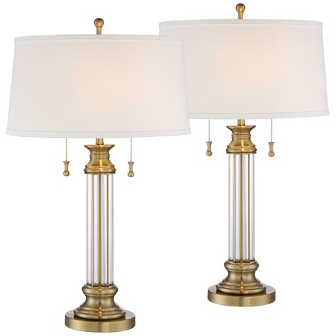 Vienna Full Spectrum Rolland Traditional Table Lamps 30 Tall Set of 2  Antique Brass Crystal Off White Drum Shade for Bedroom Living Room  Nightstand