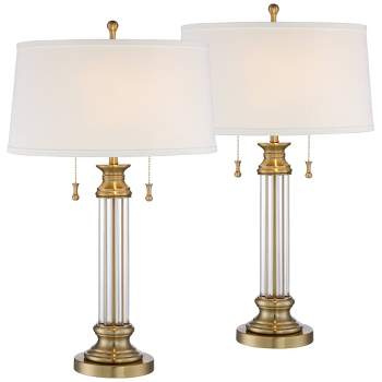 Vienna Full Spectrum Rolland Traditional Table Lamps 30" Tall Set of 2 Antique Brass Crystal Off White Drum Shade for Bedroom Living Room Nightstand