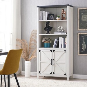 OKD 70" Storage Bookshelf-Bookcase with Adjustable Shelves & Barn Door, Farmhouse 5-Tier Storage Cabinet - 1 of 4