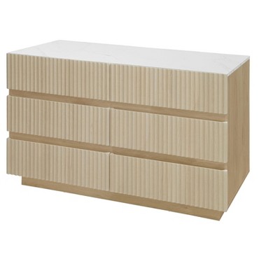 NicBex 6 Drawer Dresser for Bedroom,Modern Chest of Drawers with LED,Dressers for Kids Room,Living Room,Entry and Hallway,Natural