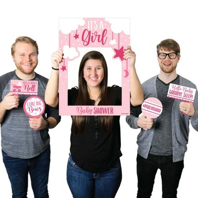 Big Dot of Happiness It's a Girl - Pink Baby Shower Selfie Photo Booth Picture Frame and Props - Printed on Sturdy Material