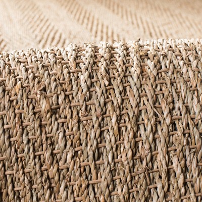 Herringbone Hand-Knotted Cotton Area Rug 4' Square, Natural & Black