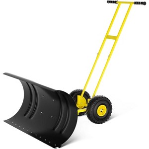 Snow Pusher with Wheels, Heavy Duty Steel Blade, Adjustable Angle & Height Handle for Effortless Driveway Snow Removal - 1 of 4